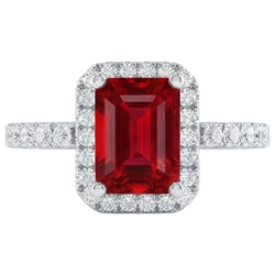Bague Halo Rubis Rouge Avec Diamants Naturels Extraits des Mines ( et non cultivés en laboratoire ) 4.45 Carats Or Blanc 14K Nouveau