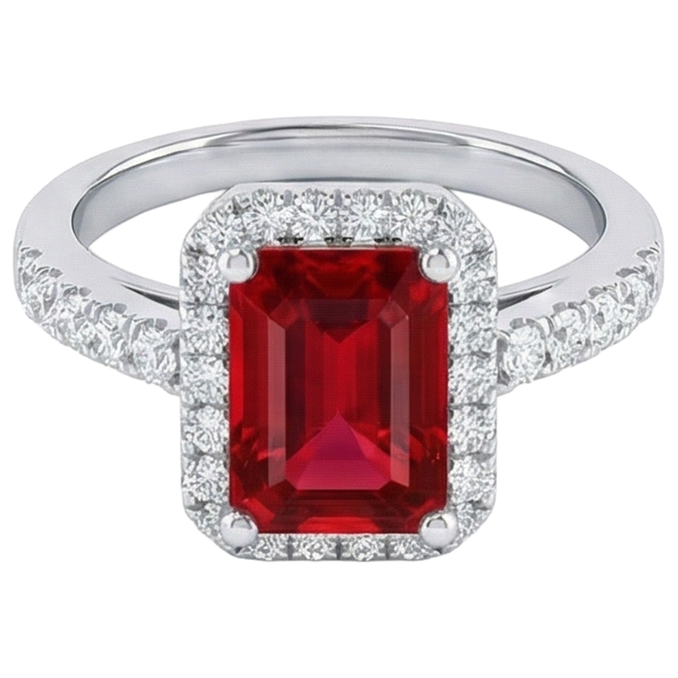 Bague Halo Rubis Rouge Avec Diamants Naturels Extraits des Mines ( et non cultivés en laboratoire ) 4.45 Carats Or Blanc 14K Nouveau