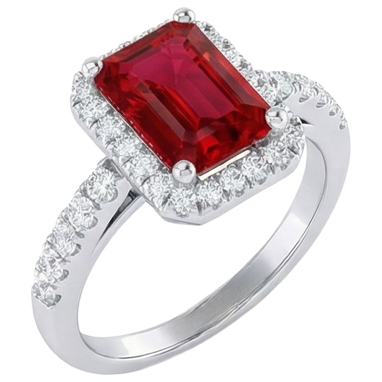 Bague Halo Rubis Rouge Avec Diamants Naturels Extraits des Mines ( et non cultivés en laboratoire ) 4.45 Carats Or Blanc 14K Nouveau
