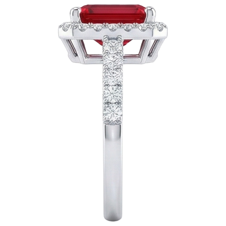 Bague Halo Rubis Rouge Avec Diamants Naturels Extraits des Mines ( et non cultivés en laboratoire ) 4.45 Carats Or Blanc 14K Nouveau