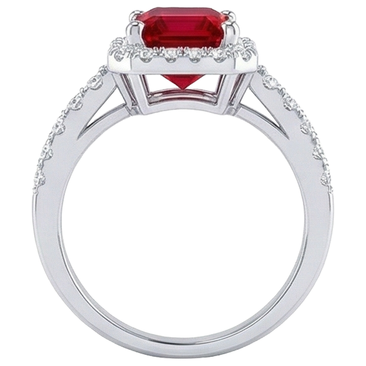 Bague Halo Rubis Rouge Avec Diamants Naturels Extraits des Mines ( et non cultivés en laboratoire ) 4.45 Carats Or Blanc 14K Nouveau