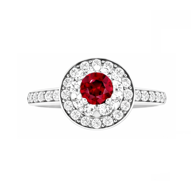 Bague Halo Rubis & Diamants Naturels Extraits des Mines ( et non cultivés en laboratoire ) 1.80 Carats Or Blanc 14K
