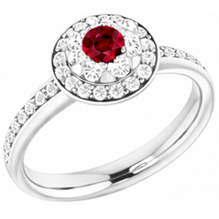 Bague Halo Rubis & Diamants Naturels Extraits des Mines ( et non cultivés en laboratoire ) 1.80 Carats Or Blanc 14K