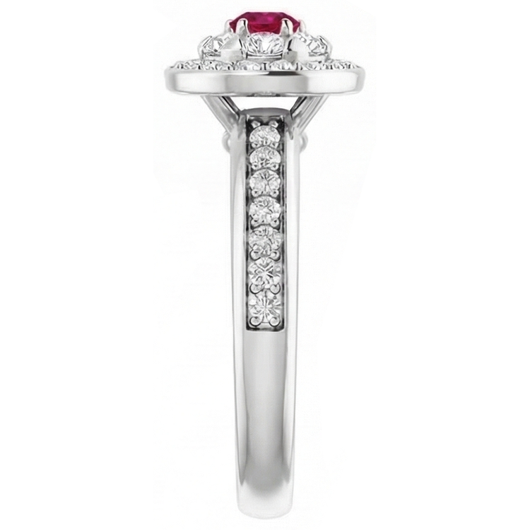 Bague Halo Rubis & Diamants Naturels Extraits des Mines ( et non cultivés en laboratoire ) 1.80 Carats Or Blanc 14K