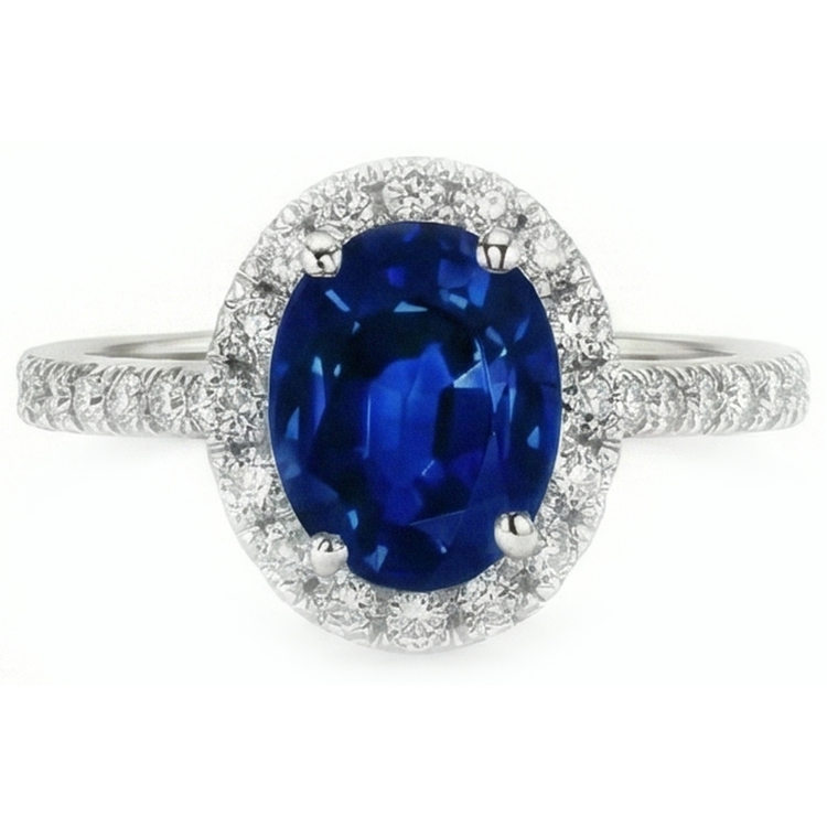 Bague Halo Saphir Bleu 3 Carats