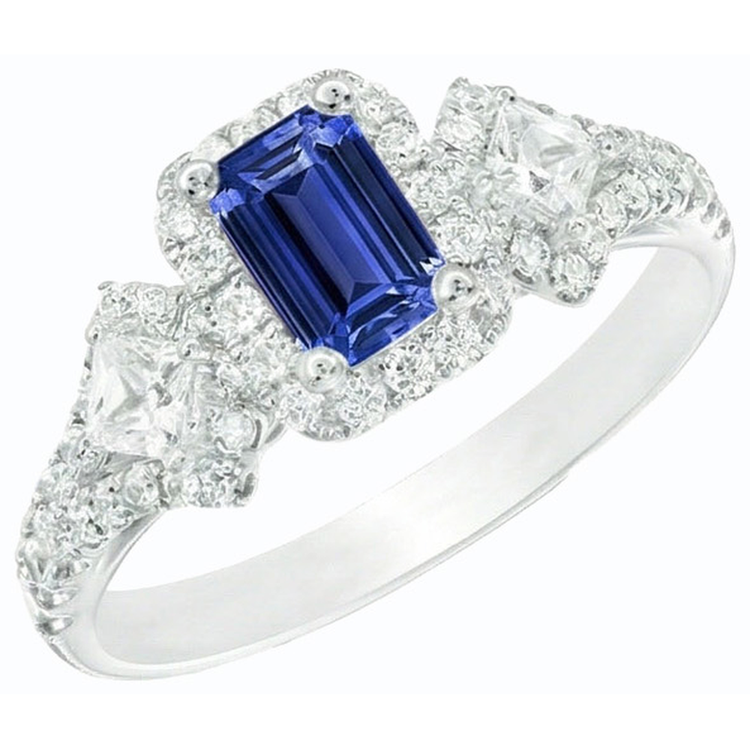 naturel round saphir 3.50carats bague angle de côté