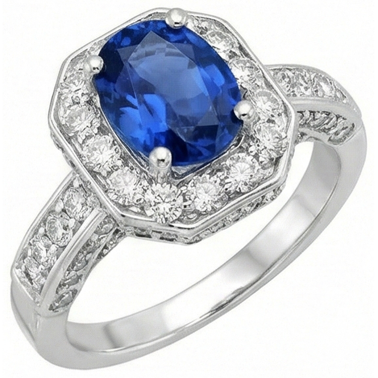Bague Halo Saphir Bleu Royal