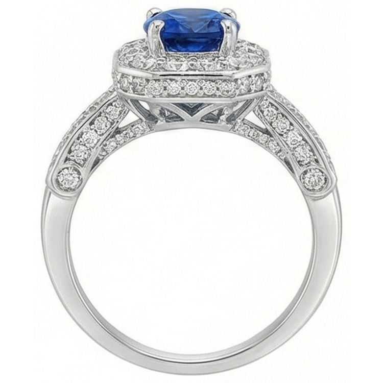 Bague Halo Saphir Bleu Royal