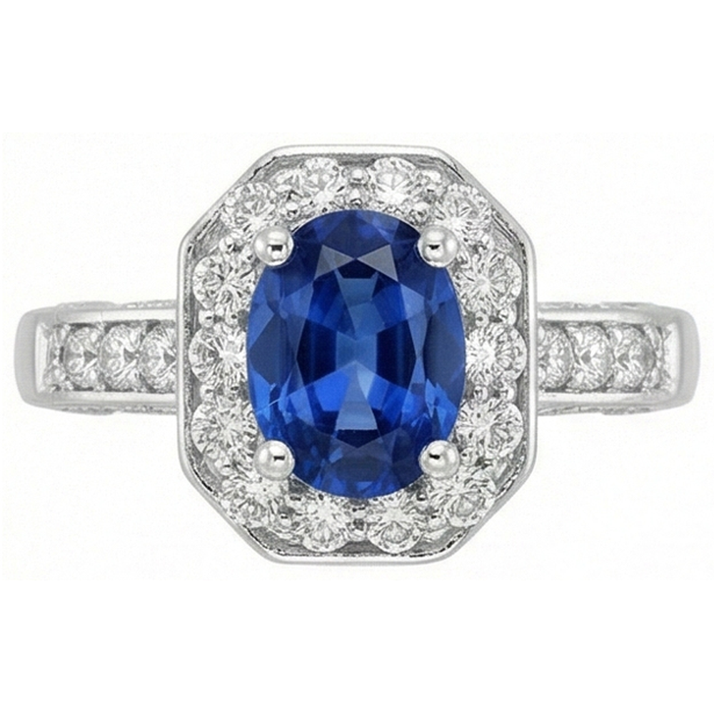 Bague Halo Saphir Bleu Royal