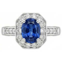 Bague Halo Saphir Bleu Royal