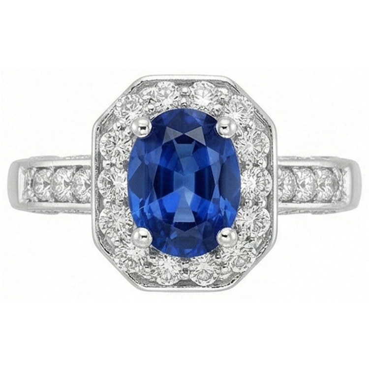 Bague Halo Saphir Bleu Royal