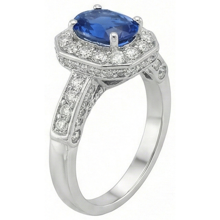 Bague Halo Saphir Bleu Royal
