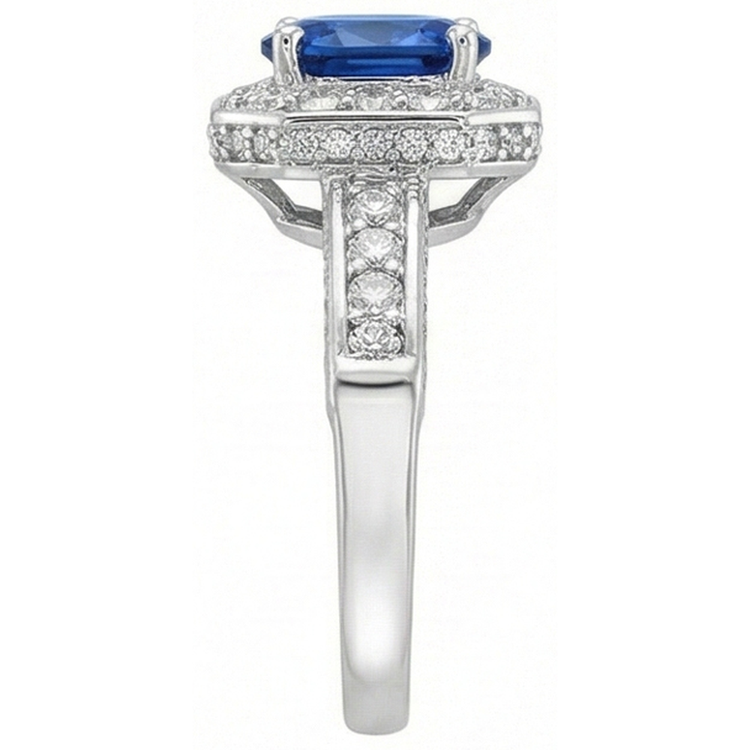 Bague Halo Saphir Bleu Royal