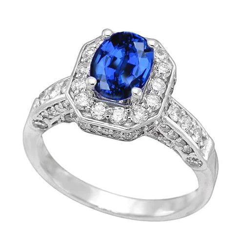 Bague Halo Saphir Bleu Royal