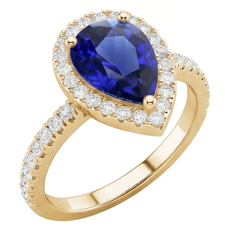 Bague Halo Saphir Bleu & Diamants Ronds 4.50 Carats