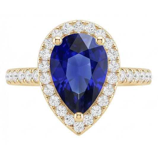 Bague Halo Saphir Bleu & Diamants Ronds 4.50 Carats