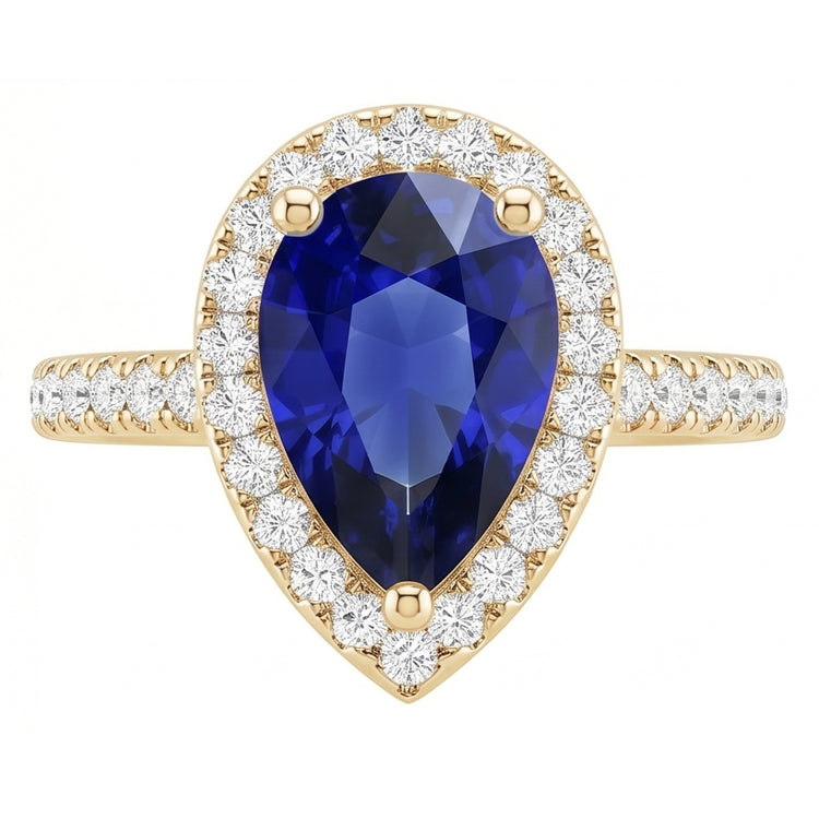 Bague Halo Saphir Bleu & Diamants Ronds 4.50 Carats