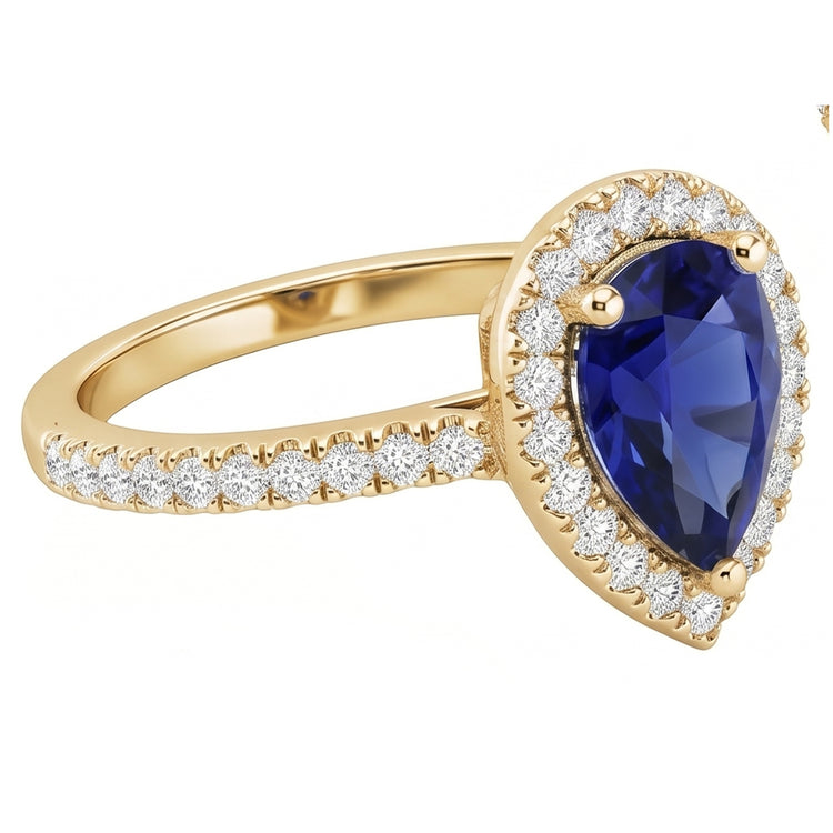 Bague Halo Saphir Bleu & Diamants Ronds 4.50 Carats
