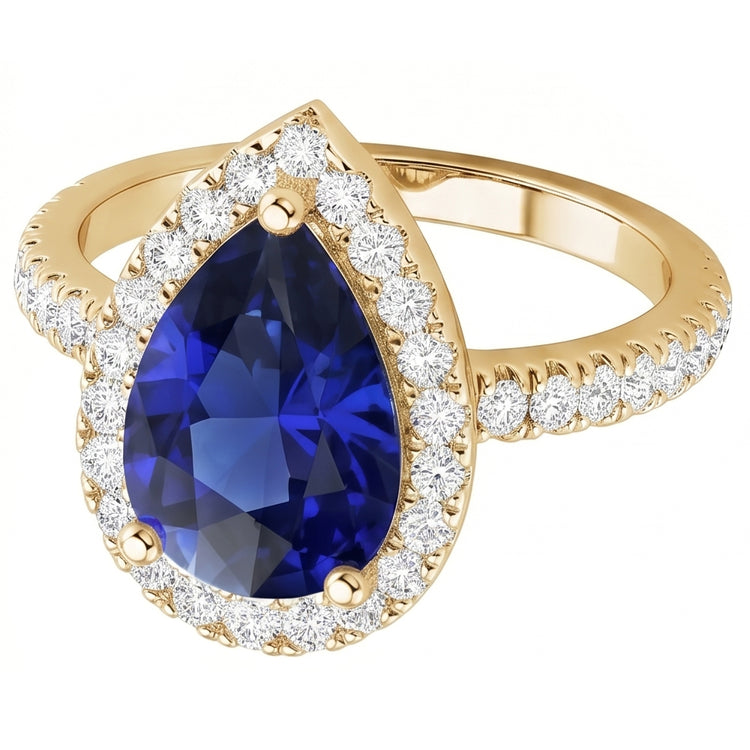 Bague Halo Saphir Bleu & Diamants Ronds 4.50 Carats