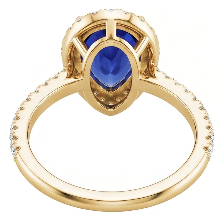 Bague Halo Saphir Bleu & Diamants Ronds 4.50 Carats
