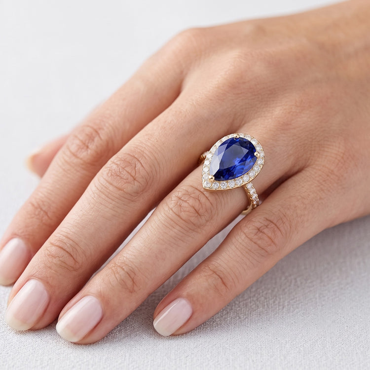 Bague Halo Saphir Bleu & Diamants Ronds 4.50 Carats