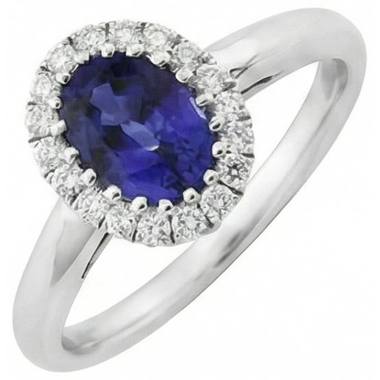 Bague Halo Saphir Naturel Taille Ovale