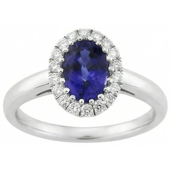 Bague Halo Saphir Naturel Taille Ovale