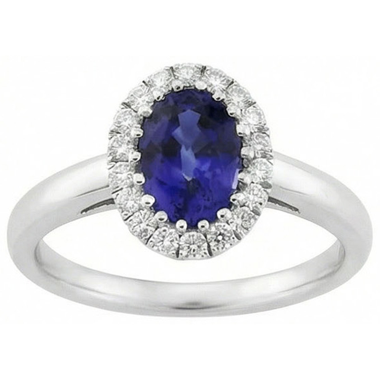 Bague Halo Saphir Naturel Taille Ovale