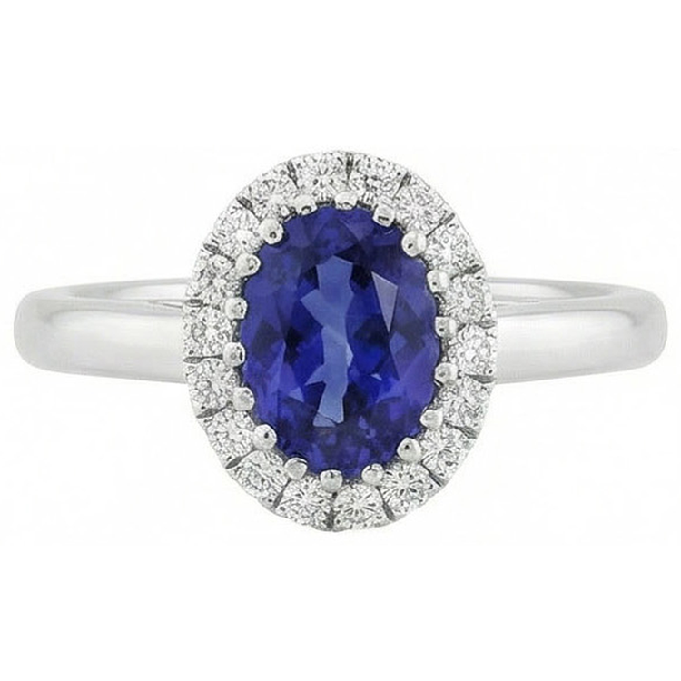 Bague Halo Saphir Naturel Taille Ovale