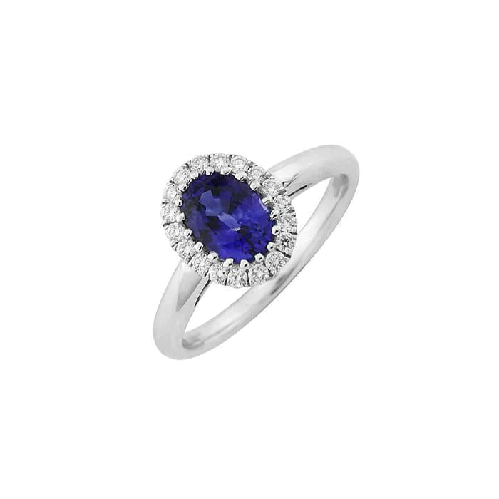 Bague Halo Saphir Naturel Taille Ovale