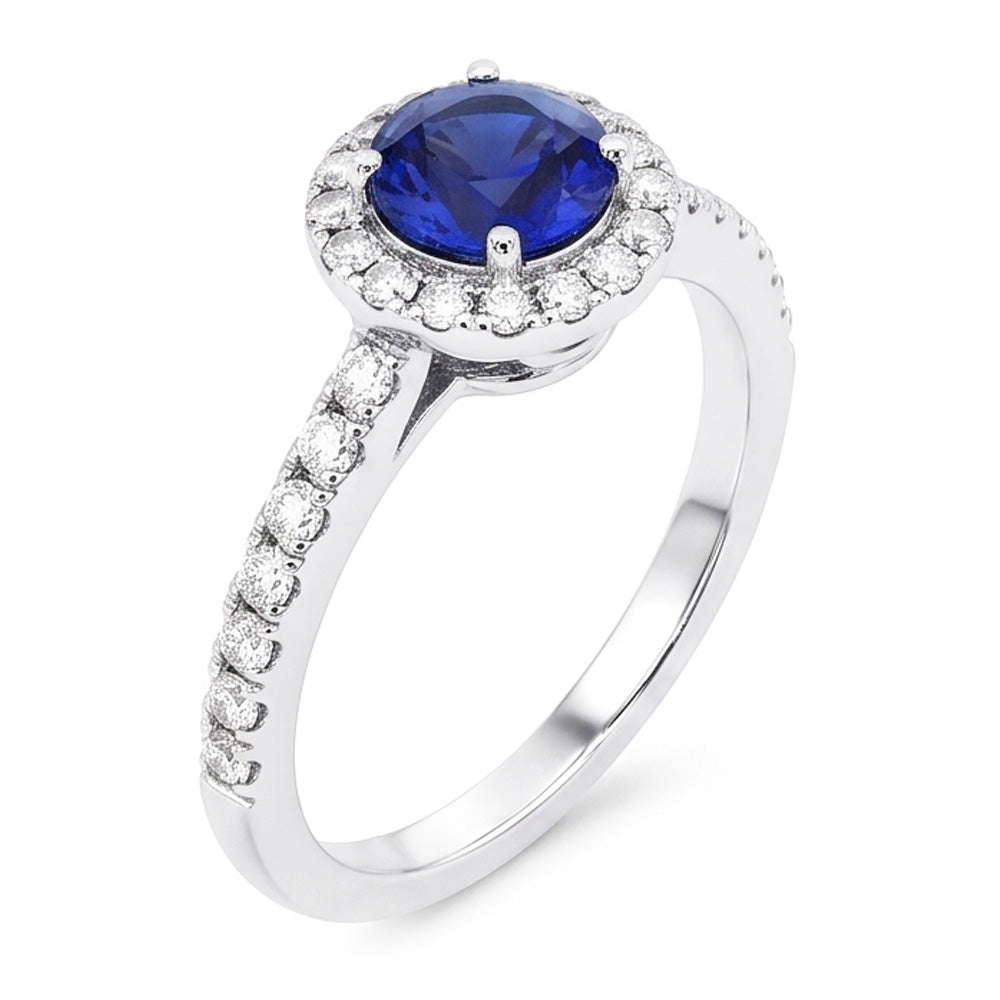 Bague Halo Saphir Rond 2.50 Carats Bijoux Diamant Étincelant