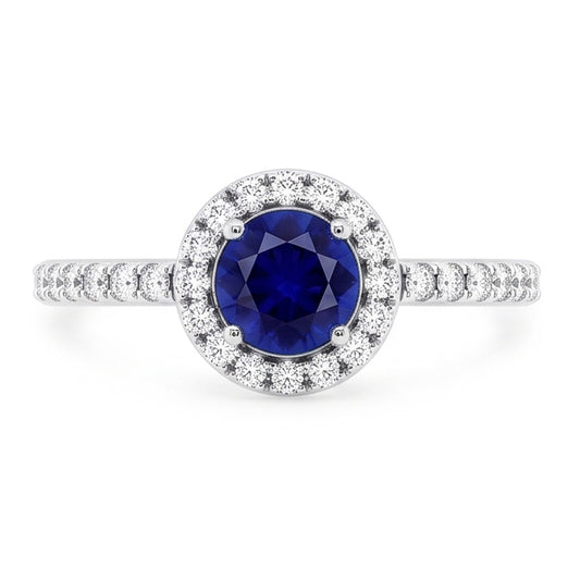 Bague Halo Saphir Rond 2.50 Carats Bijoux Diamant Étincelant