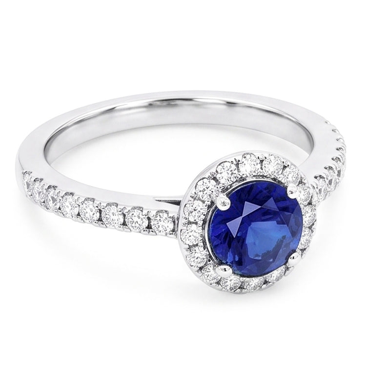 Bague Halo Saphir Rond 2.50 Carats Bijoux Diamant Étincelant