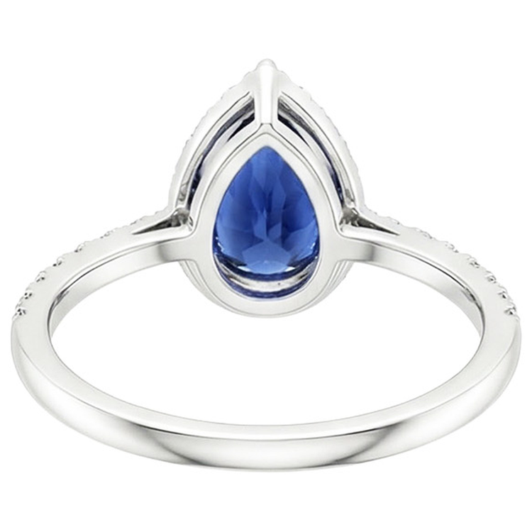 Bague Halo Saphir Sri Lankan Taille Poire & Pavé de Diamants Naturels Extraits des Mines ( et non cultivés en laboratoire ) 4.75 Carats