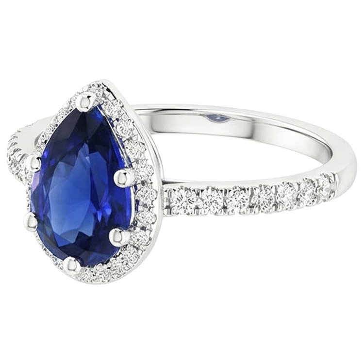 Bague Halo Saphir Sri Lankan Taille Poire & Pavé de Diamants Naturels Extraits des Mines ( et non cultivés en laboratoire ) 4.75 Carats