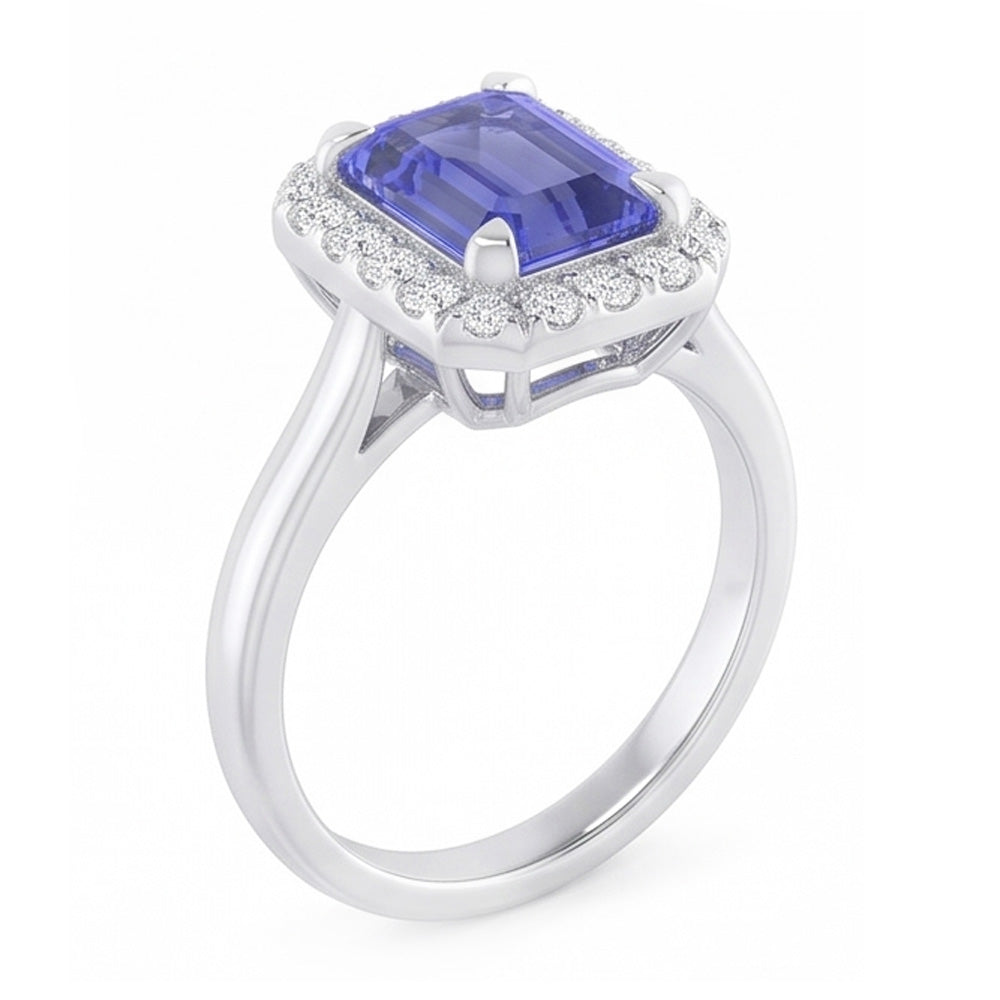 Bague Halo Saphir Taille Émeraude 2 Carats