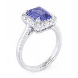 Bague Halo Saphir Taille Émeraude 2 Carats