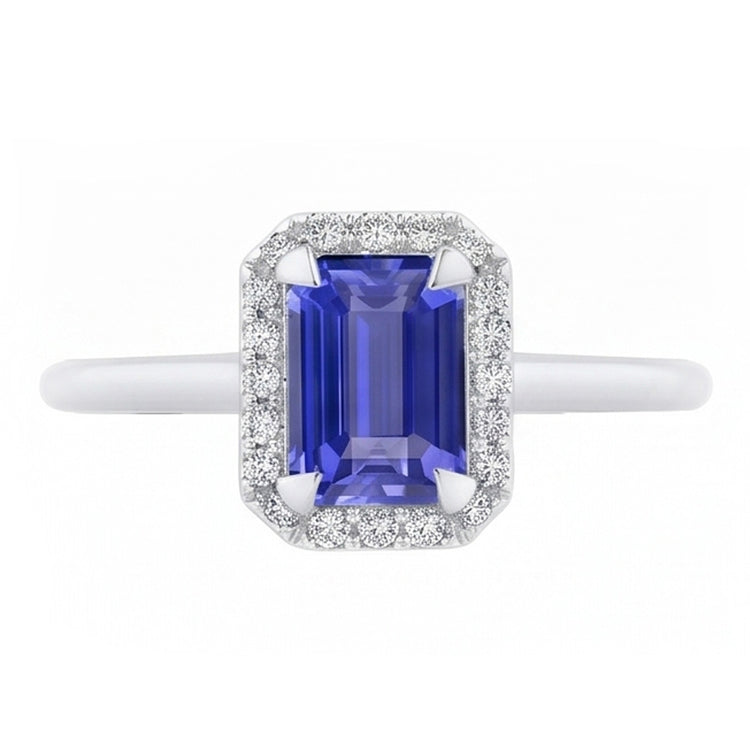 Bague Halo Saphir Taille Émeraude 2 Carats