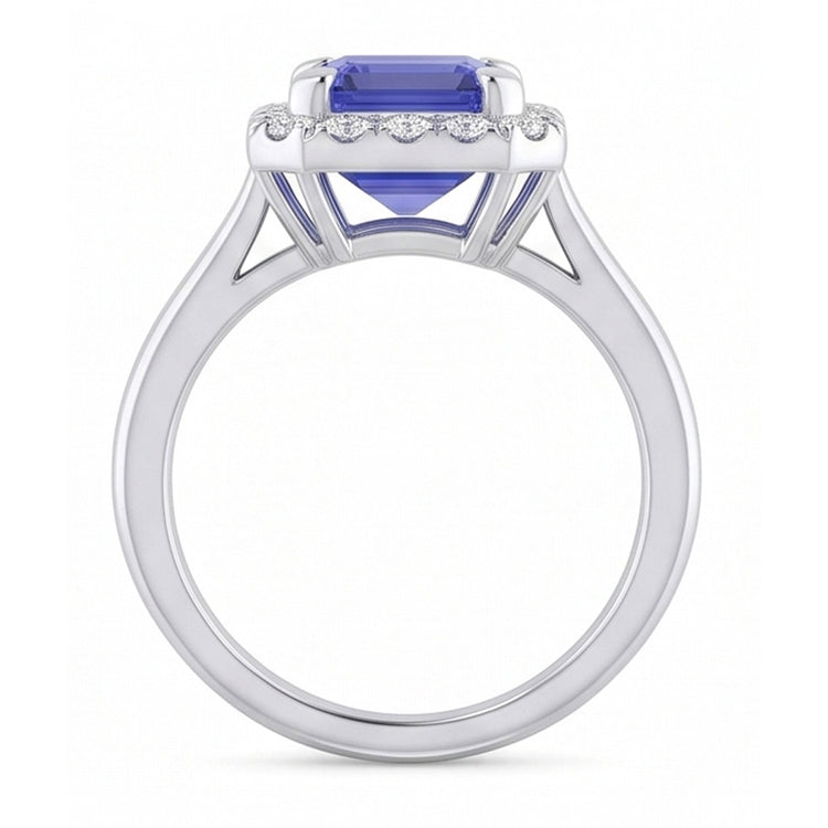 Bague Halo Saphir Taille Émeraude 2 Carats