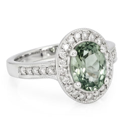 Bague Halo Saphir Vert Ovale