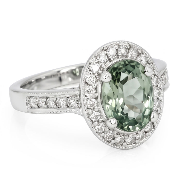 Bague Halo Saphir Vert Ovale