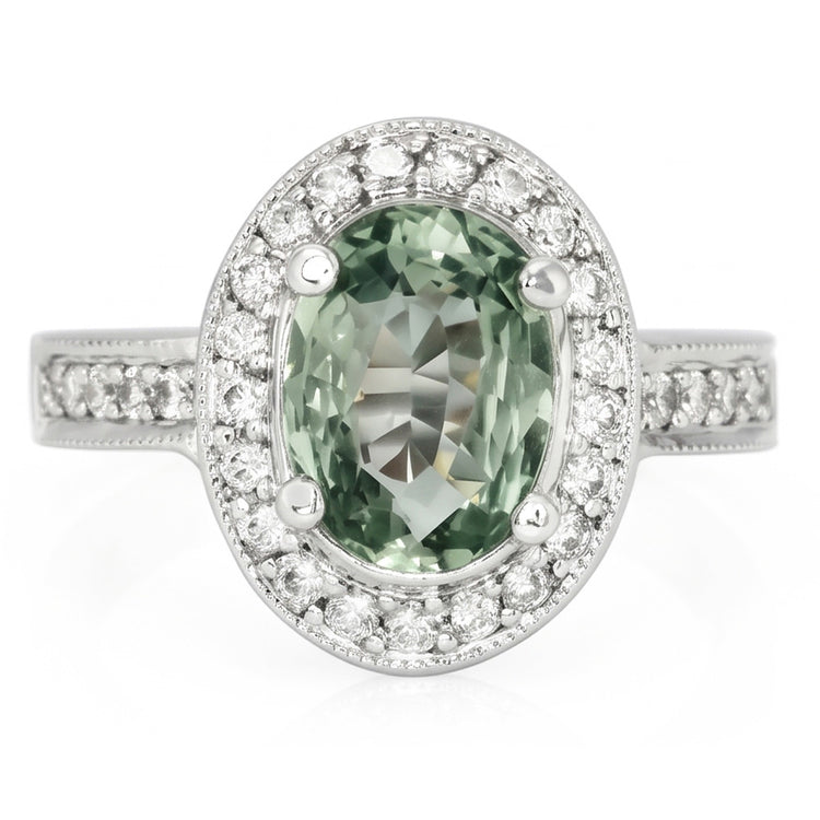 Bague Halo Saphir Vert Ovale