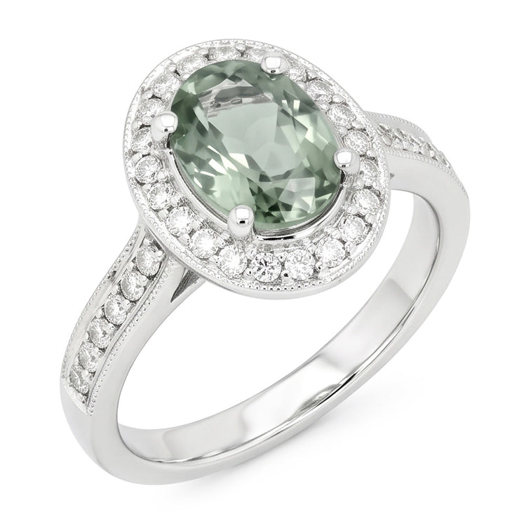Bague Halo Saphir Vert Ovale