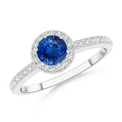 Bague Halo Saphir de Ceylan 2 Carats