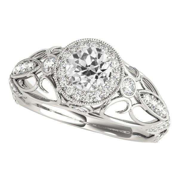 Bague Halo Style 3 Pierres Rondes Réel Diamants Taille Vieille Mine 3.75 Carats Millgrain
