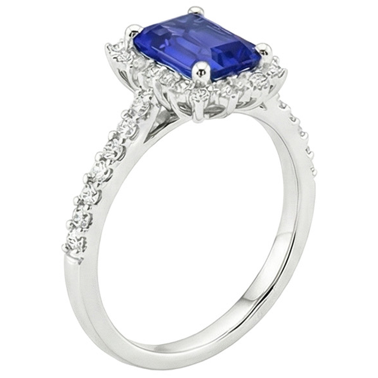 Bague Halo Style Étoile Saphir Ceylan & Diamant Naturels Extraits des Mines ( et non cultivés en laboratoire ) 4.50 Carats