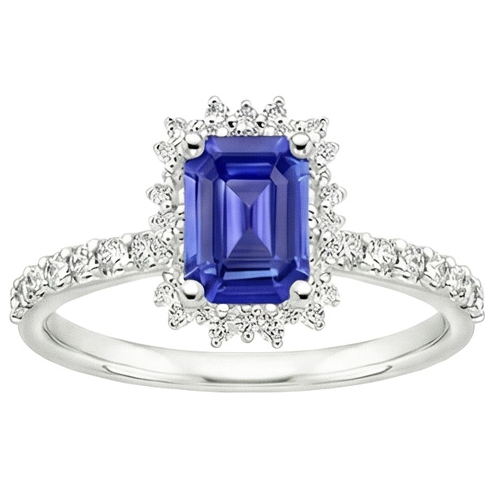 Bague Halo Style Étoile Saphir Ceylan & Diamant Naturels Extraits des Mines ( et non cultivés en laboratoire ) 4.50 Carats