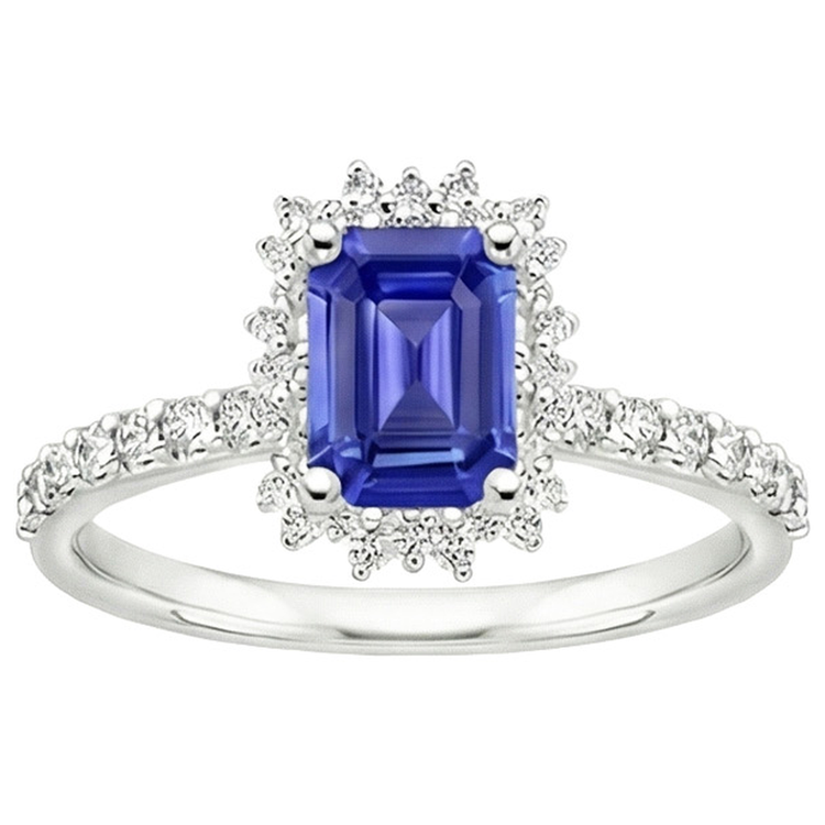 Bague Halo Style Étoile Saphir Ceylan & Diamant Naturels Extraits des Mines ( et non cultivés en laboratoire ) 4.50 Carats