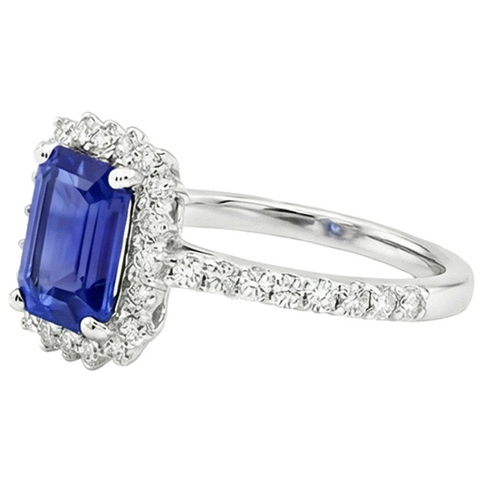 Bague Halo Style Étoile Saphir Ceylan & Diamant Naturels Extraits des Mines ( et non cultivés en laboratoire ) 4.50 Carats