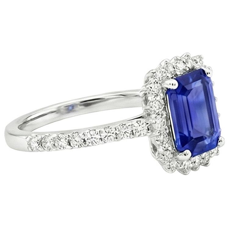 Bague Halo Style Étoile Saphir Ceylan & Diamant Naturels Extraits des Mines ( et non cultivés en laboratoire ) 4.50 Carats